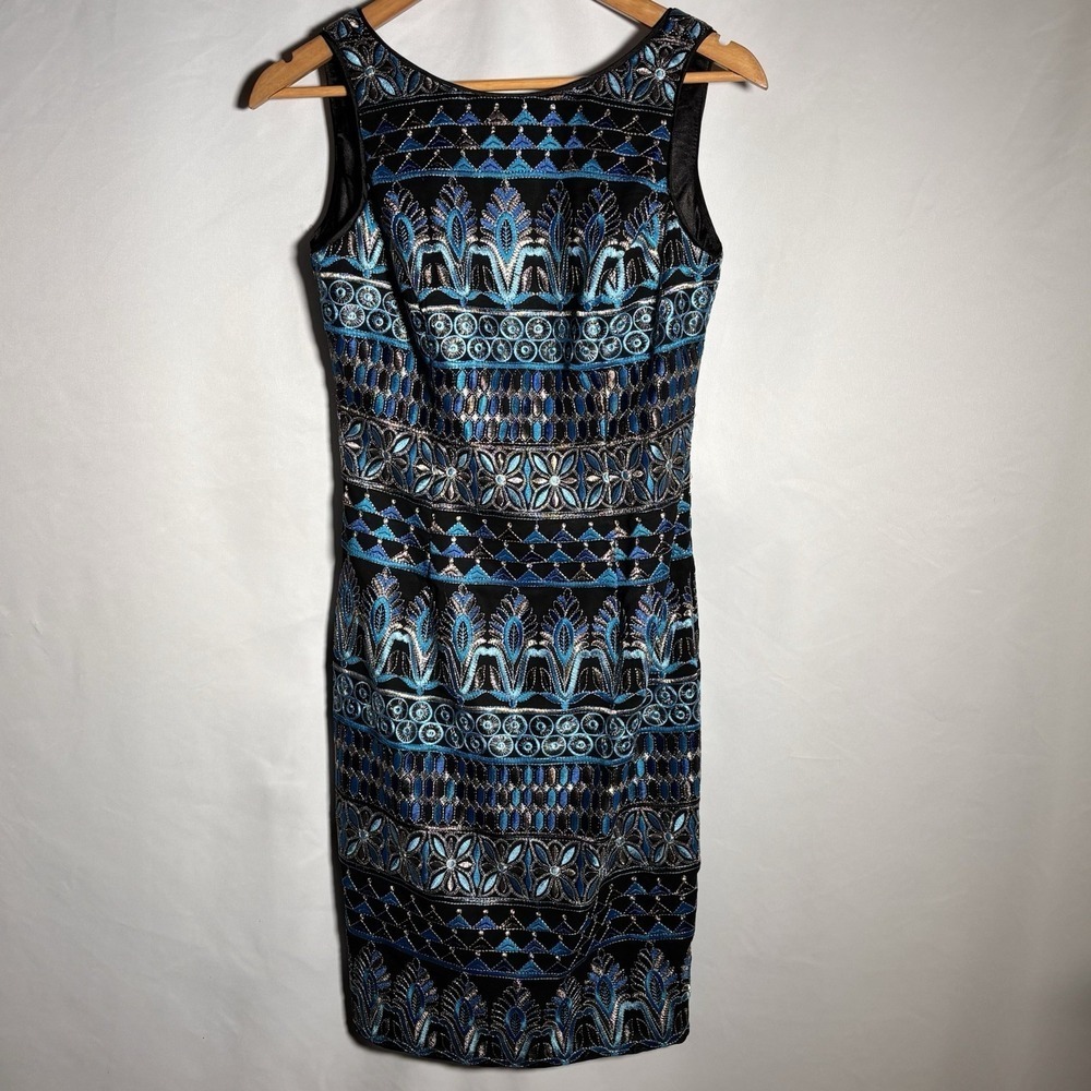 White House Black Market Dress Sz 0 Embroidered Metallic Floral Sheath NWT $220